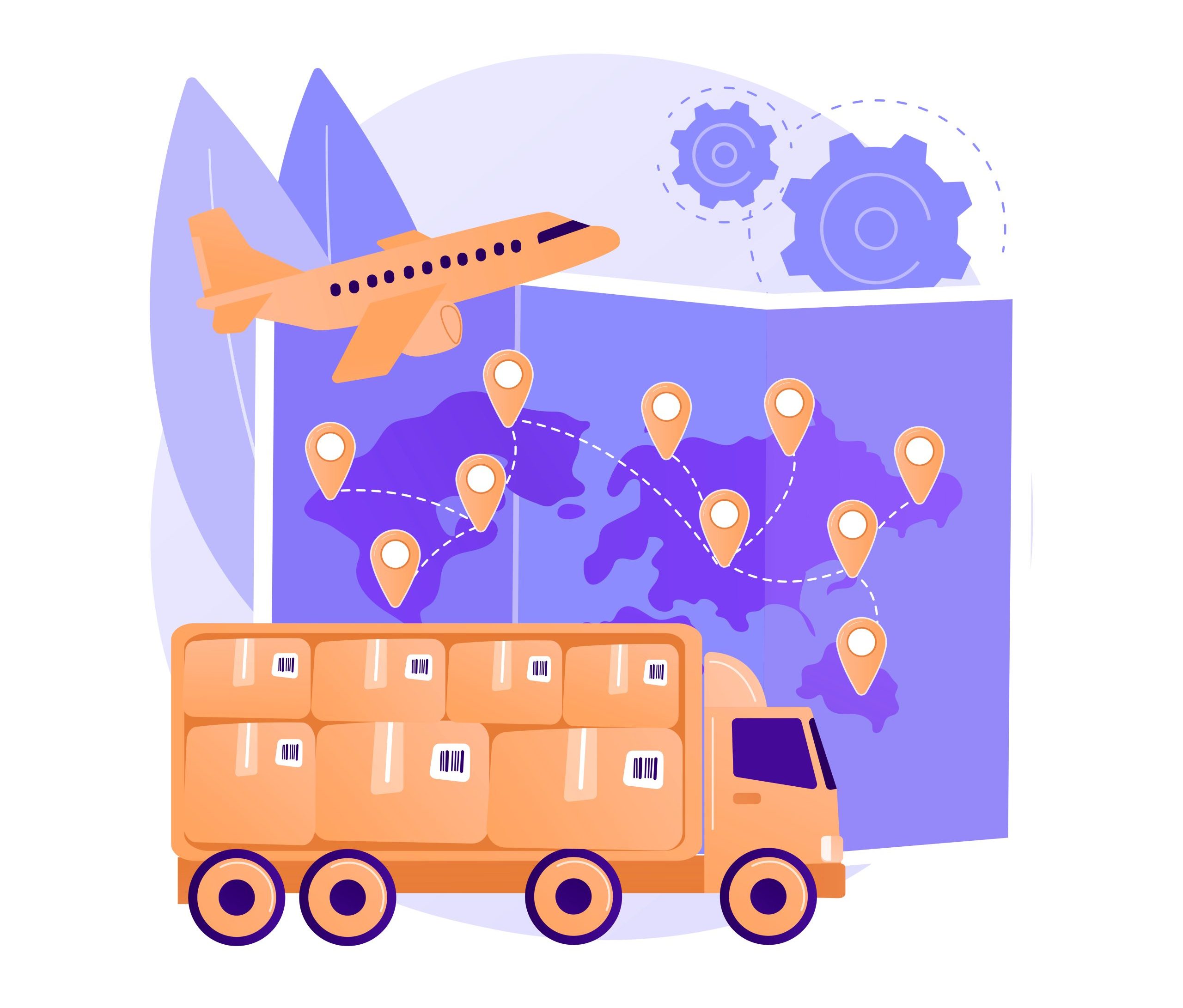 International shipment abstract concept vector illustration. International priority shipment, insured worldwide delivery, post service, freight system, package online tracking abstract metaphor.